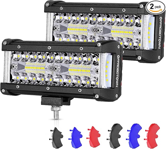 OFFROADTOWN 7inch LED Light Bars Side Shooter LED Pods Off Road Fog Lights Driving Lights Cube with Black Red Blue Side Cover for Truck ATV UTV Motorcycle Pickup Boat