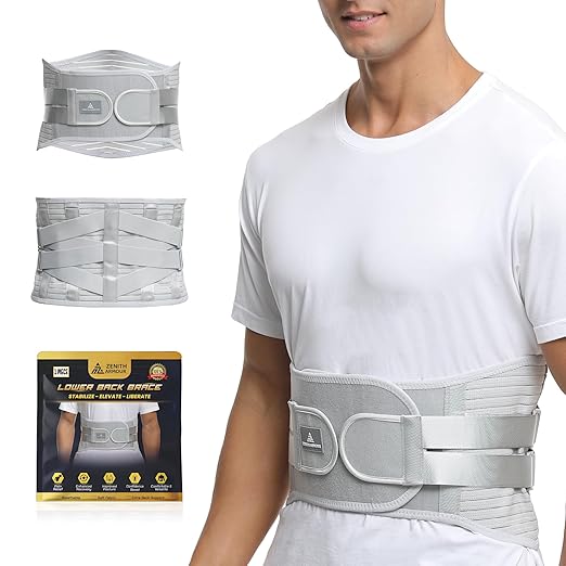 Lumbar Support, Lower Back Brace Support for Lower Back Pain Relief, Scoliosis, Herniated Disc, Sciatica - Adjustable, Removable Metal Plate, Machine Washable - Men and Women (Medium)