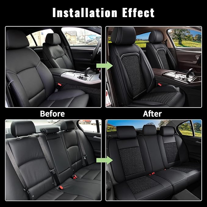 Car Seat Covers Full Set for Acura TSX 2009-2014, Breathable Cooling Ice Silk Leather Car Seat Covers, 5 Seats Vehicle Seat Protector Seat Cushion Auto Accessories (Black)
