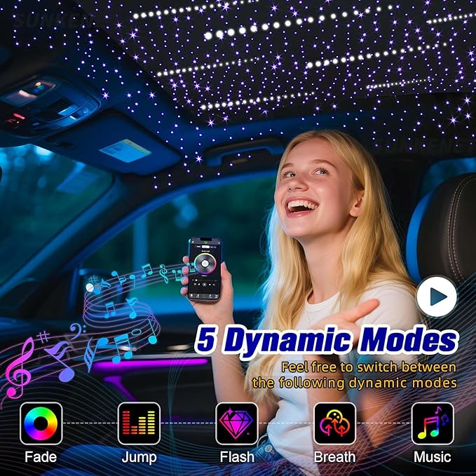 12W Twinkle&Meteor 2 in 1 RGBW Starlight Headliner Kit, 550pcs*0.03in*13.1ft+96pcs Shooting Star Lights for Car/Home Ceiling, Fiber Optic Lights with Bluetooth APP/Remote Control/Music Effect