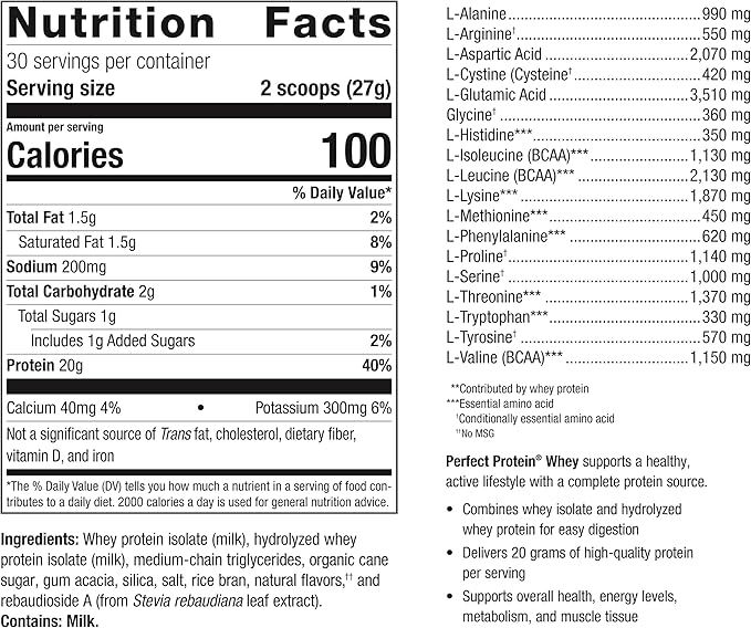 Metagenics Perfect Protein with Cross-Flow Micro-Filtered Whey Isolate & Hydrolyzed Whey Protein - 30 Servings - Vanilla