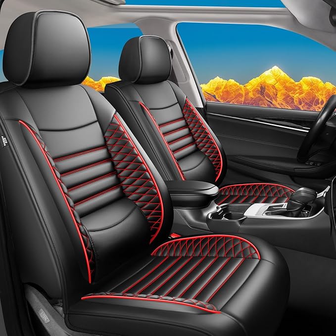 Fit Legacy Car Seat Covers(Only for 5 Seats Version)for Select Ford Legacy 2008-2024 2025 2026-Full Coverage Leather,Airbag Compatible,Waterproof&All Weather Seat Cushion Protector(Black+Red)