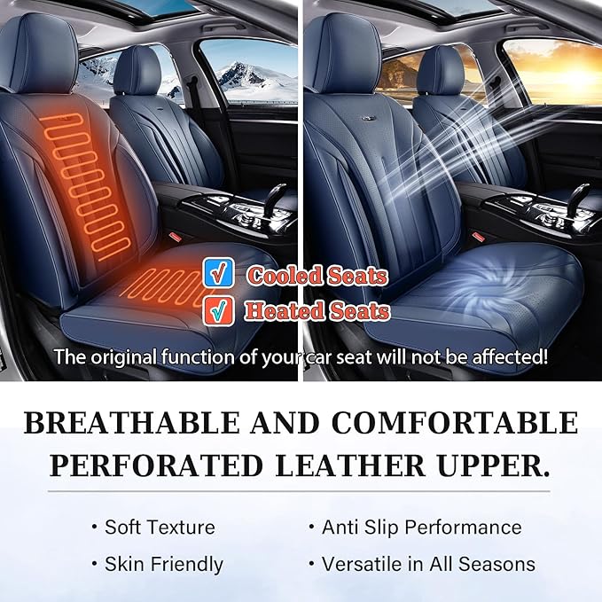Coverado Front Seat Covers, 2 PCS Leather Seat Cover for Cars, Automotive Seat Cover, Luxury Universal Car Seat Protector, Waterproof Front Seat Car Seat Cushion Fit for Most Sedan, SUV, Trucks (Navy)