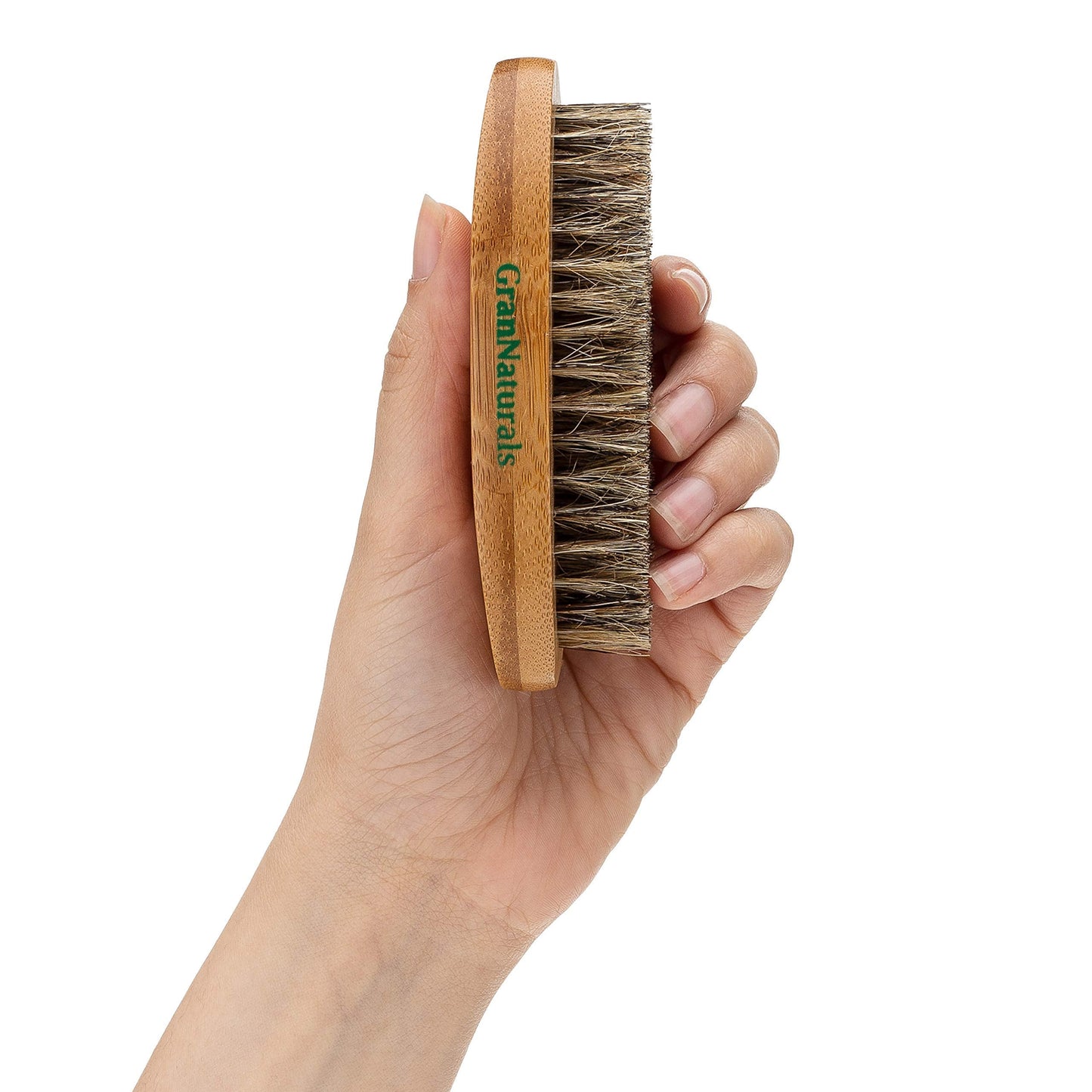 Grannaturals Military Style Boar Bristle Mens Hair Brush For Boys - Palm Size Mens Hairbrush And Beard Brush For Grooming Thin,