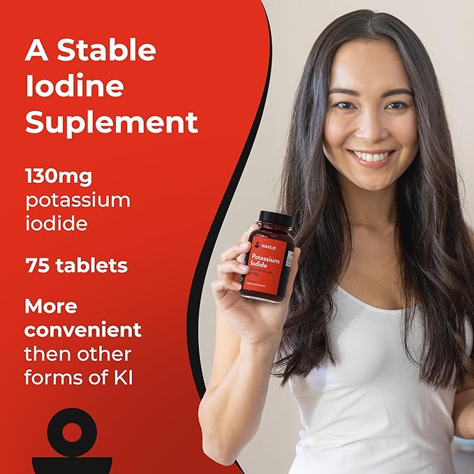 Waylo 1 Pack KI Potassium Iodide Tablets - 130 mg per Serving, 75 Count, Made in USA, cGMP Certified