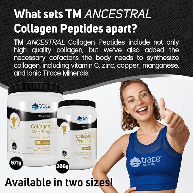Trace Minerals Collagen Peptides - Healthy Bone & Joint Support - Collagen Supplement Aids Strong Hair, Nails & Skin - Powder Supplement Supports Gut Health - Unflavored, 286g (14 Servings)