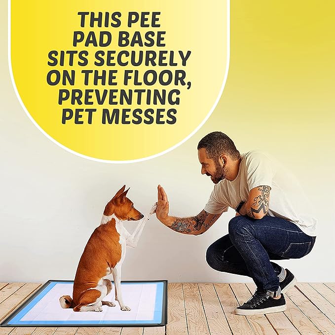 TidyFriend Dog Pee Pad Holder Tray Fits for 24” x 36” Pee Pads with Corner Lock Holes, Raised Edges, Non-Spill, Easy to Clean Silicone Dog Potty Tray Holder, for Indoor Floor Protection (Grey)