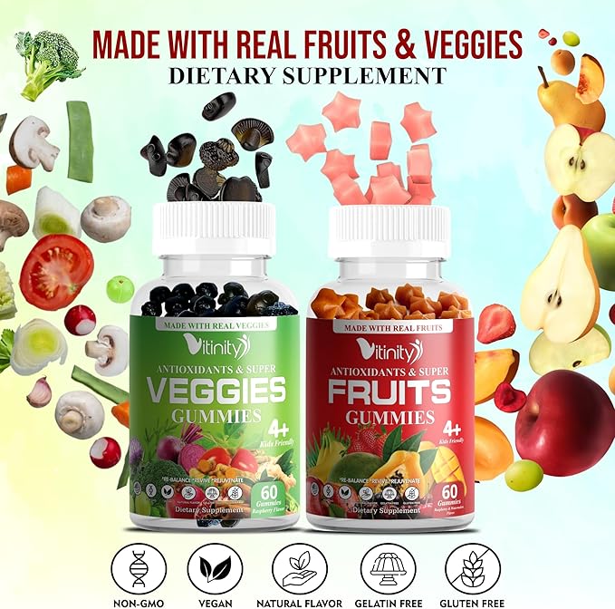 Made with Real Fruit-Real Veggie Gummies-Superfood Vegetable Vitamin Supplement for Women,Men,Kids-Blend of Fruit and Greens for Daily Health.Fruits and Vegetables Supplements (30-Day Supply)