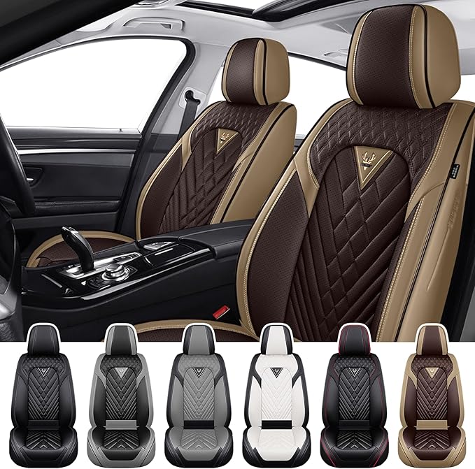 Truck Seat Covers for Ford F250 2011-2026, Waterproof Premium Leather Full Coverage Car Seat Cover, Muscle Sport Style Auto Interior Seat Cover Sets (Front Set/Brown Coffee)