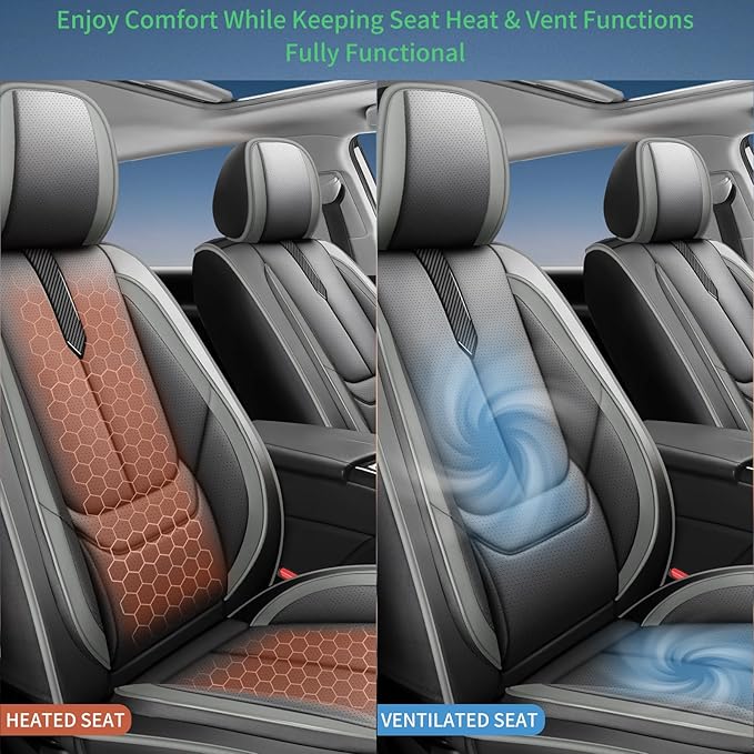 Fit CRV Car Seat Covers for Honda CR-V 2013-2024 2025 2026 -Upgraded Premium Waterproof & Breathable Leather,Airbag Compatible,All-Weather Seat Cushion Protector,2 Front/Black-Grey