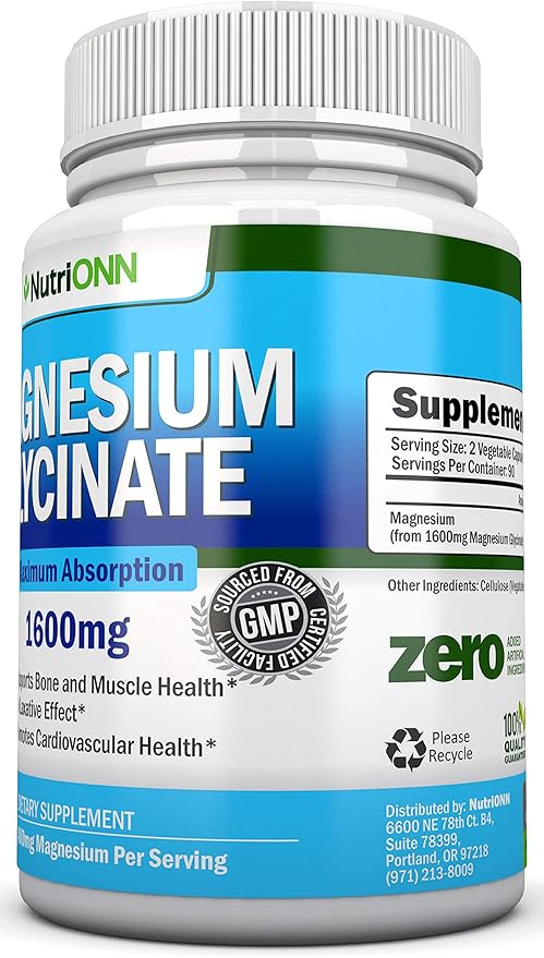 Magnesium Glycinate - 1600 mg - 180 Vegan Capsules - Maximum Absorption - Chelate Vegan Supplement - High Bioavailability - Great for Heart Health and Muscle Cramps