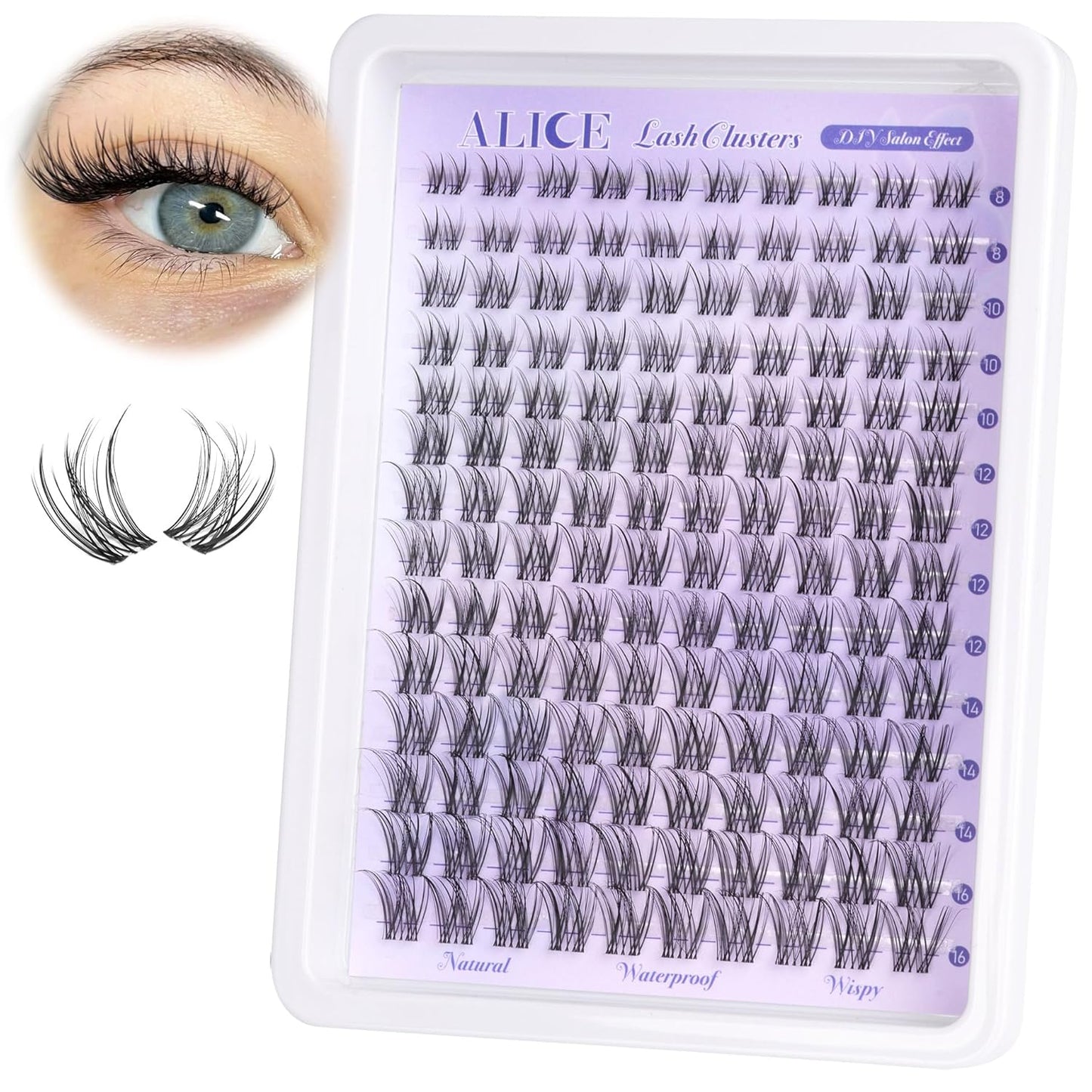 ALICE DIY Eyelash Extension Kit | 196pcs Natural Wispy Clusters | 10-18mm