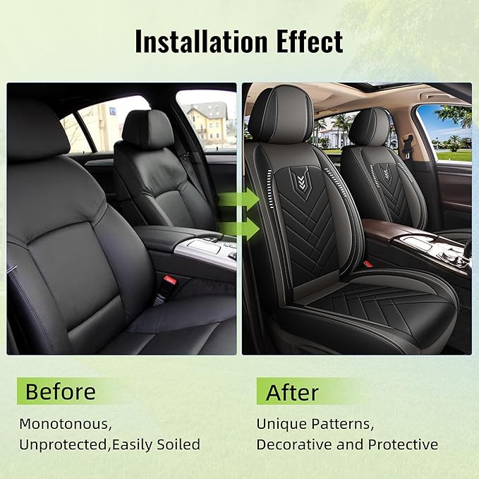 AOMSAZTO Front Seat Covers Fit for Nissan Rogue Sport 2017-2022 Waterproof Faux Leather Car Seat Cover Compatible with Airbag(2PCS Front, Black&Grey)