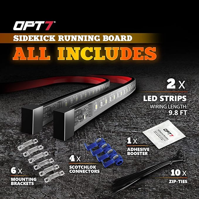 OPT7 Sidekick 48" Running Board Lights 2PCS LED Strips w/Amber Turn Signal Side Marker, DRL, White Courtesy Light for Regular Cab Trucks Pickup SUV Trailer - Truck Decorations