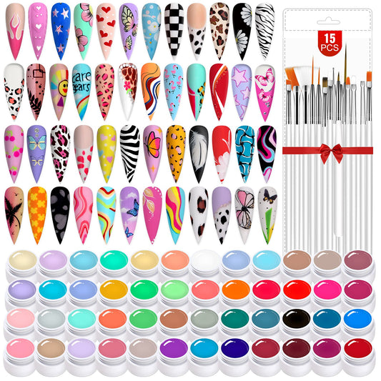 Saviland 48 Colors Nail Art Gel Paint Kit - 63Pcs Solid Gel Nail Polish Kit With Nail Art Painting Gel And 15Pcs Gel Nail Art Br