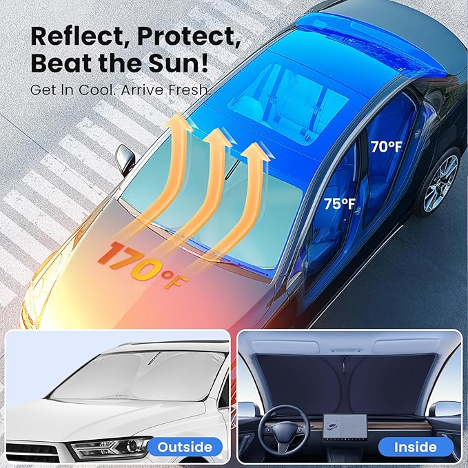 Windshield Sunshade for Kia Soul 2014-2019 – Upgraded Double-Layer Design, Mirror Cut-Out, Blocks 99% UV Rays, Thick & Durable, Easy-Fold Kia Soul Windshield Sun Shade
