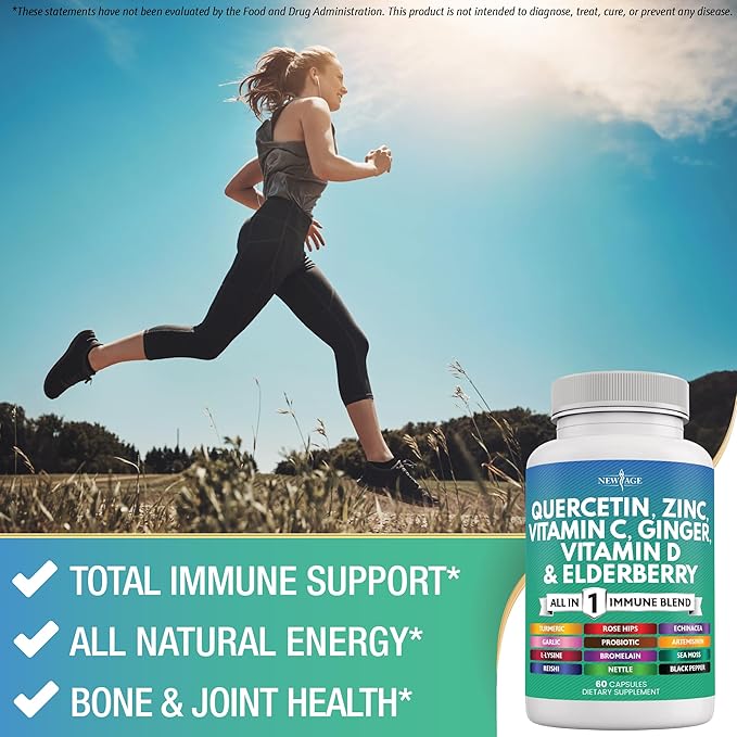Quercetin Zinc Vitamin C Vitamin D Bromelain Elderberry - Nettle Supplement with Artemisinin, Sea Moss, Echinacea - 180 Count