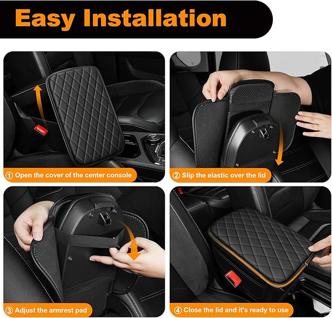 Center Console Cover for Cars Fit for Jeep Compass Leather Armrest Covers with 2 Storage Bags(Black)