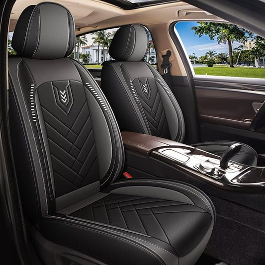 AOMSAZTO Car Seat Covers Fit for Kia Seltos 2021-2025 2026 Premium Front Seat Covers Waterproof Leather Automotive Seat Covers Compatible with Airbag (2 Seats,Grey)