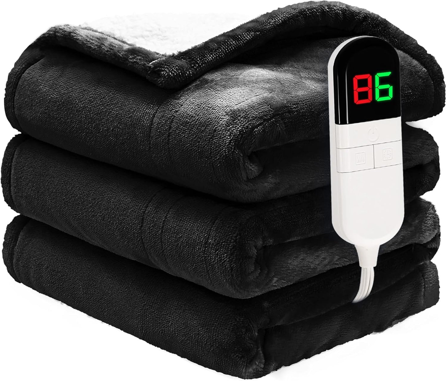 Heated Throw Blanket 50"×60" - Premium Cosy Soft Electric Blanket with 6 Heating Levels,Fast Heating Flannel Sherpa Blanket for Bed & Couch - Auto Shut Off/Machine Washable (Black)