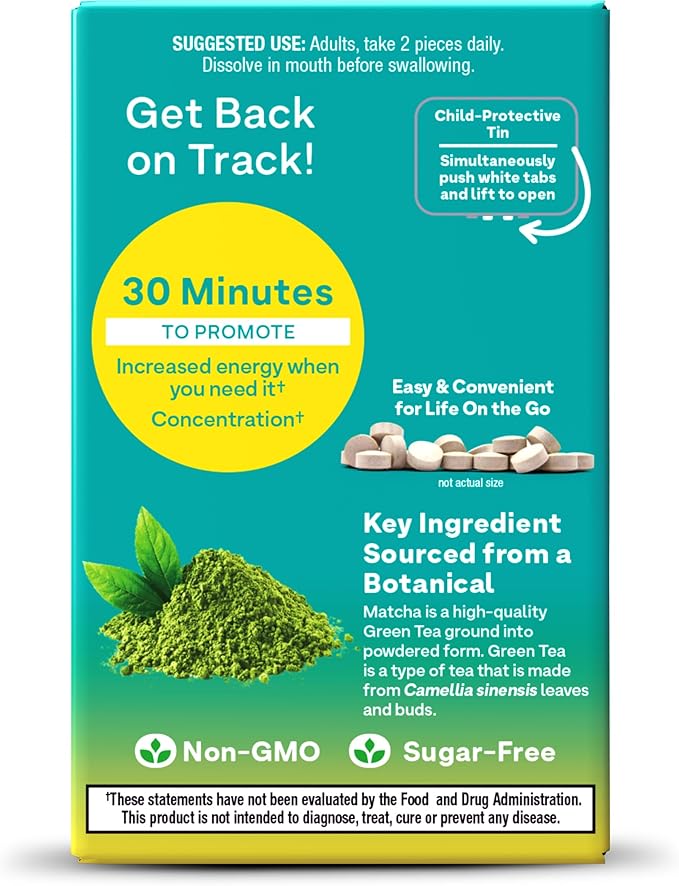 Natrol Quick Balance Energy Mints, Energy Supplement, 30 Lemon Green Tea Naturally and Artificially Flavored, 30 Count, 15 Day Supply