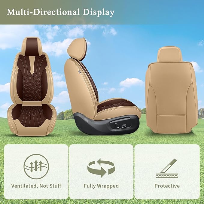 Breathable Car Seat Covers for Toyota Avalon 2001-2025 2026, Front Seats, Perforated Leather, Seat Protector, Interior Trim for Toyota Avalon Accessories (Beige&Brown)