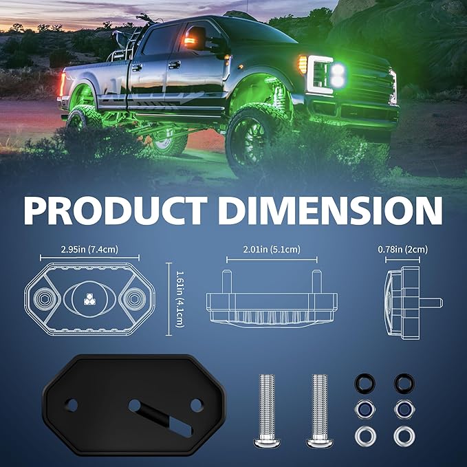 4WDKING Green LED Rock Lights, 2 Pods IP68 Waterproof Underbody Glow Trail Rig Lamp LED Neon Lights for Truck Off Road Truck Car Boat ATV SUV Motorcycle