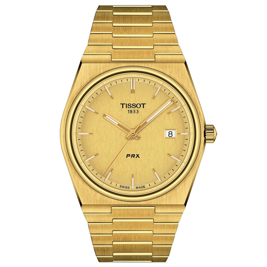 Tissot Mens Prx 316L Stainless Steel Case With Yellow Gold Pvd Coating Quartz Watch, Yellow, Stainless Steel, 12 (T1374103302100
