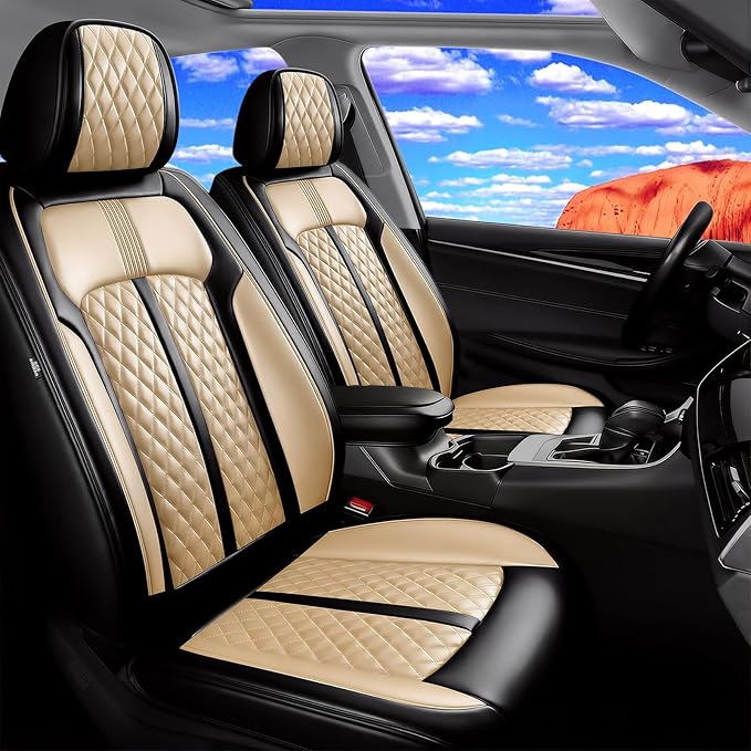 Fit CX-3 Car Seat Covers for Mazda CX3 2016-2024, Full Coverage Leather, Airbag Compatible & Scratch-Resistant, Waterproof All Weather Seat Protector, Full Set, Black+Beige