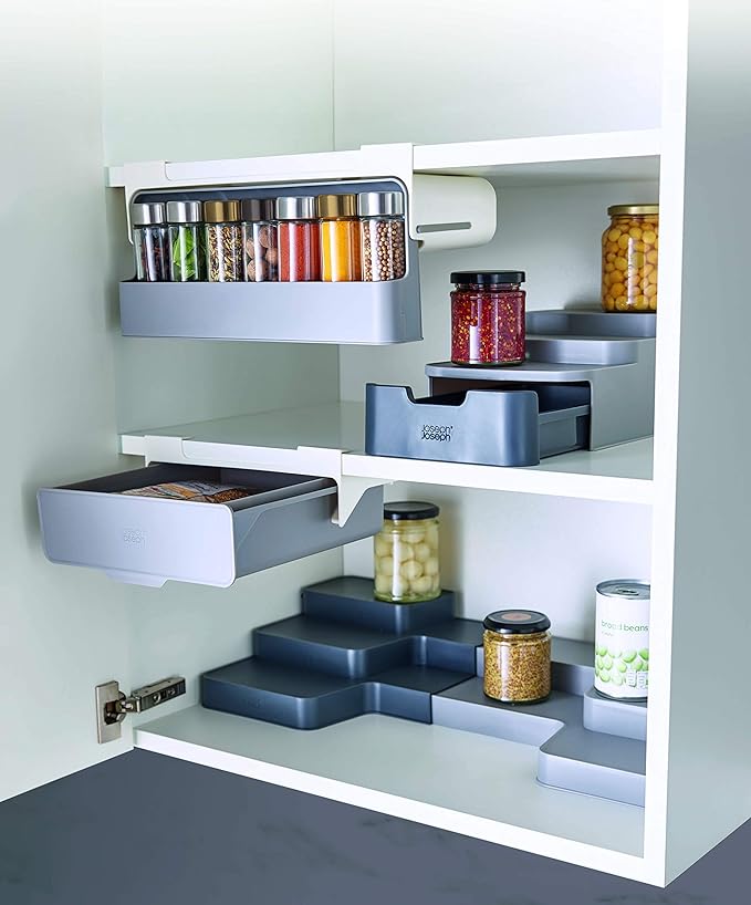 Joseph Joseph Cupboard Store - Set of 4 Pot and Pan Lid Holders Self Adhesive Wall Mount Storage Organizer, Suitable for Lids Up to 9 in , 3M VHB Tape Included, Gray