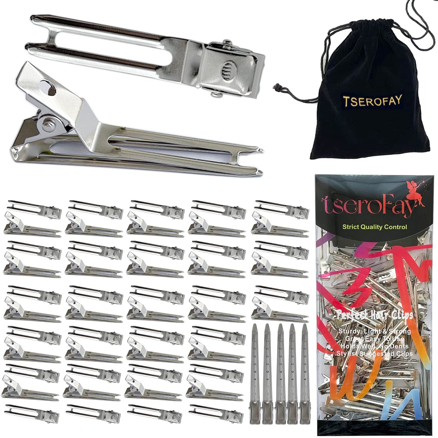 Tserofay 55 Pcs Metal Silver Hair Clips For Women Pin Curl Roller, 1.8    Double Prong Root Lift Clips For Curly Hair Volume, Lo