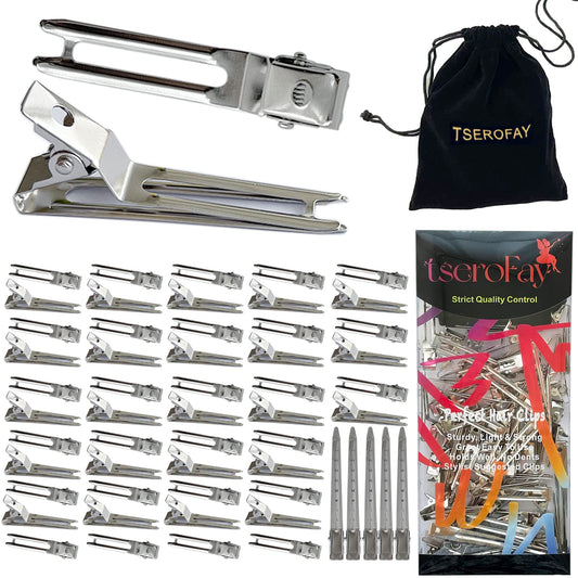 Tserofay 55 Pcs Metal Silver Hair Clips For Women Pin Curl Roller, 1.8    Double Prong Root Lift Clips For Curly Hair Volume, Lo