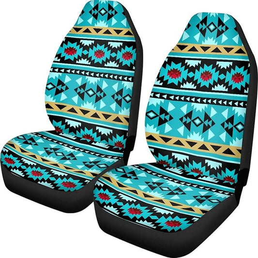 ELEQIN Blue Aztec Car Seat Covers Two Front Only for Car, Automotive Interior Covers, Quick Setup Universal Fit Seat Covers for Car, Truck, SUV