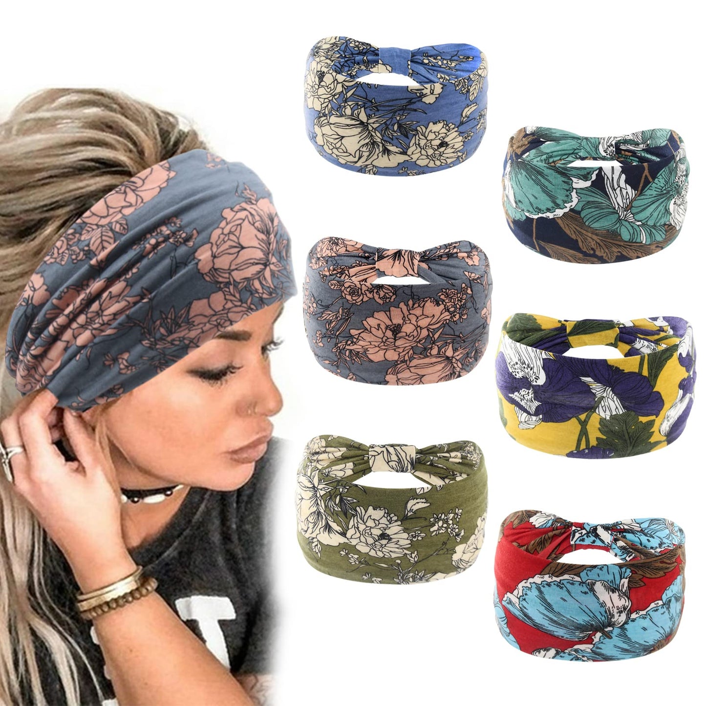 Yeshan Boho Bandeau Headbands For Women Wide Bandana Knot Hair Scarf Floral Printed African Hair Bands Elastic Turban Thick Head
