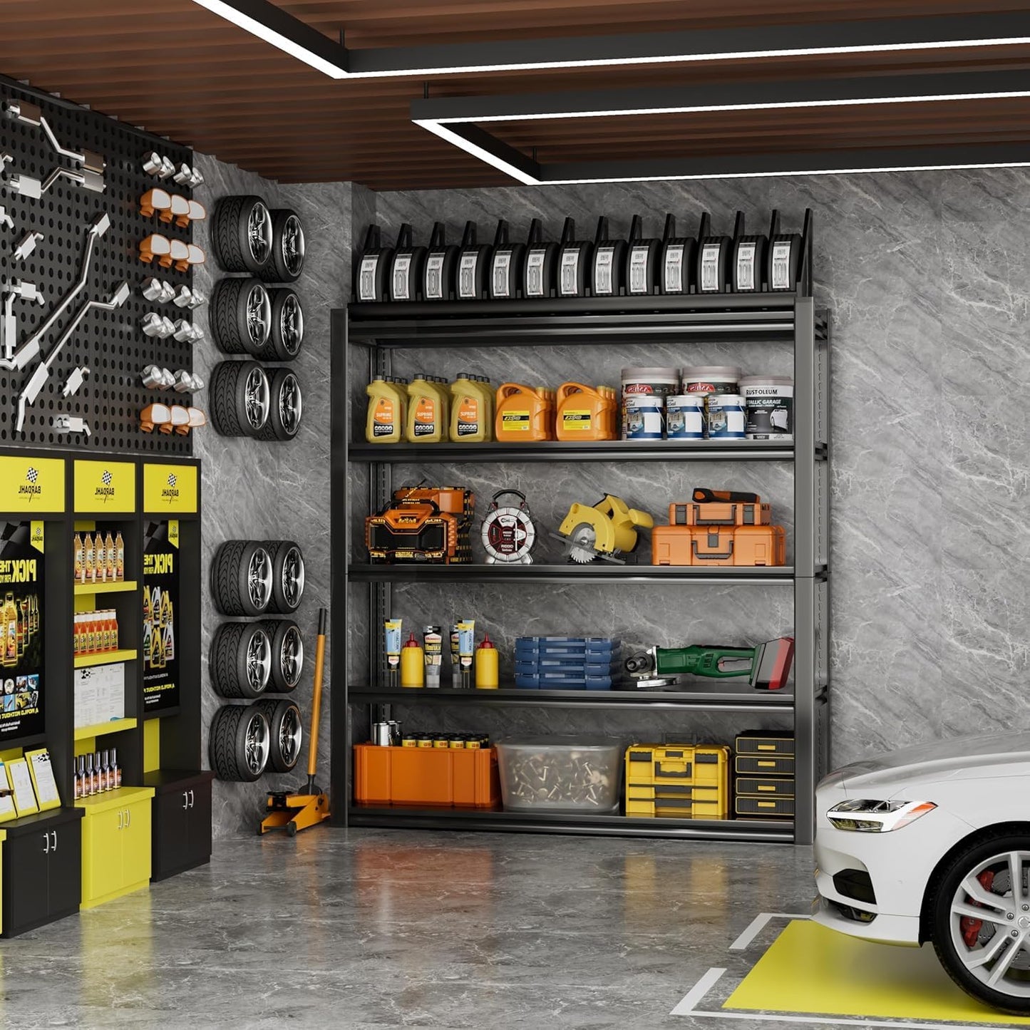 72" H Garage Shelving 2000LBS Heavy Duty Storage Shelves Adjustable 5 Tier Metal Shelves for Storage Garage Industrial Shelving Utility Racks,16" D x35.5 Wx72 H,Black