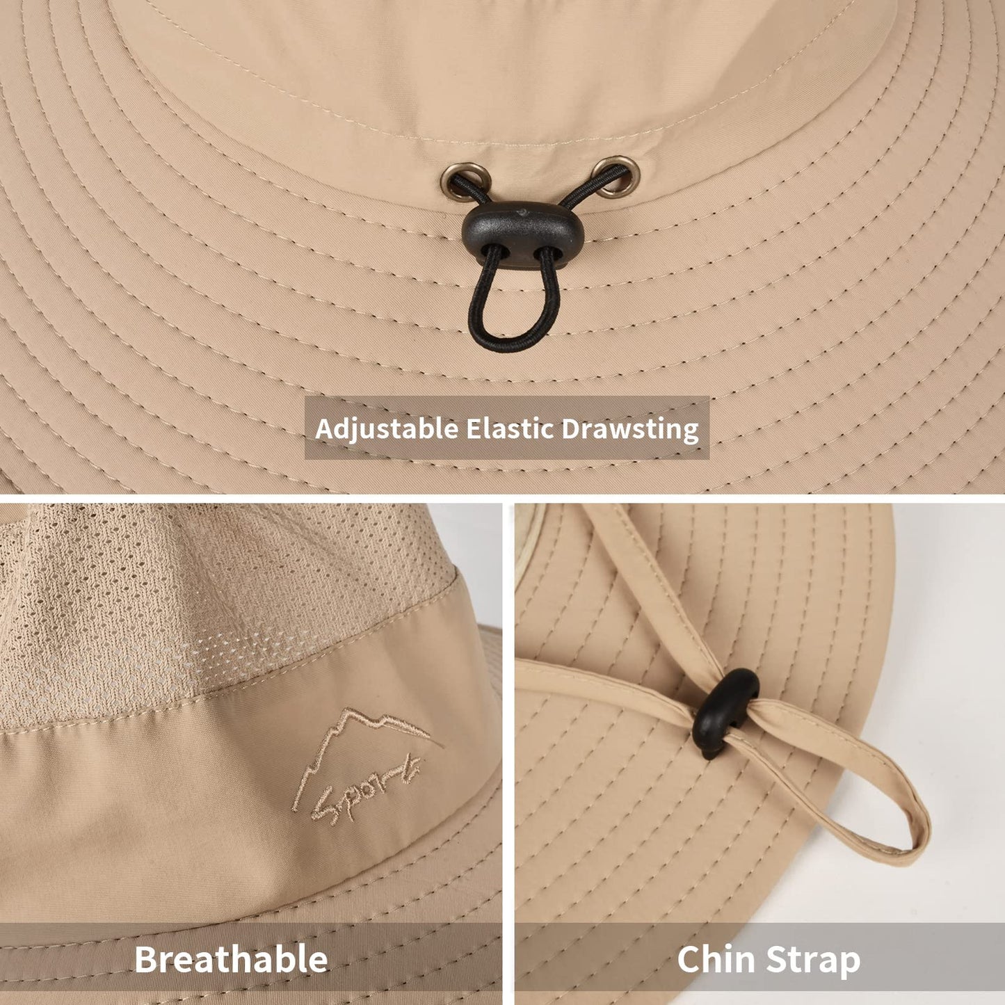 2 Pack Sun Hats for Men Women Fishing Hat UPF 50+ Breathable Wide Brim Summer UV Protection Hat Black/Khaki