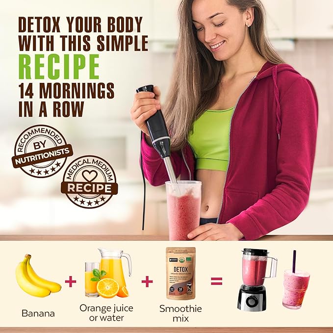 Numami Organic Detox Blueberry Smoothie Powder with Healthy Spirulina, Atlantic Dulse and Barley Grass Juice Powder, Premium Quality superfood from Europe
