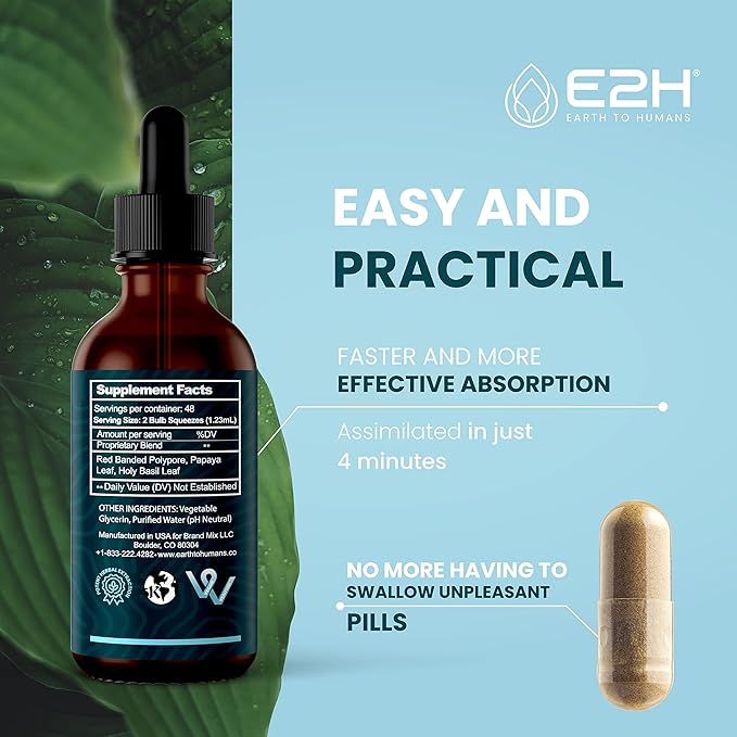 E2H Advanced Immune Defense Supplement - All-Natural Immune Booster - Immune Support Supplements Drops - Contains Holy Basil, Papaya Leaves and Red Banded Polypore - Non-GMO, Vegan - (3 Bottles)