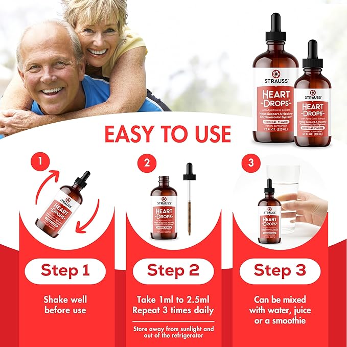 Strauss Naturals Heart Drops – Natural Mistletoe & Aged Garlic Extract Heart Health Supplement – Helps Maintain Healthy Cardiovascular System – Vegan & Non-GMO – Cinnamon Flavored – 225 ml Bottle