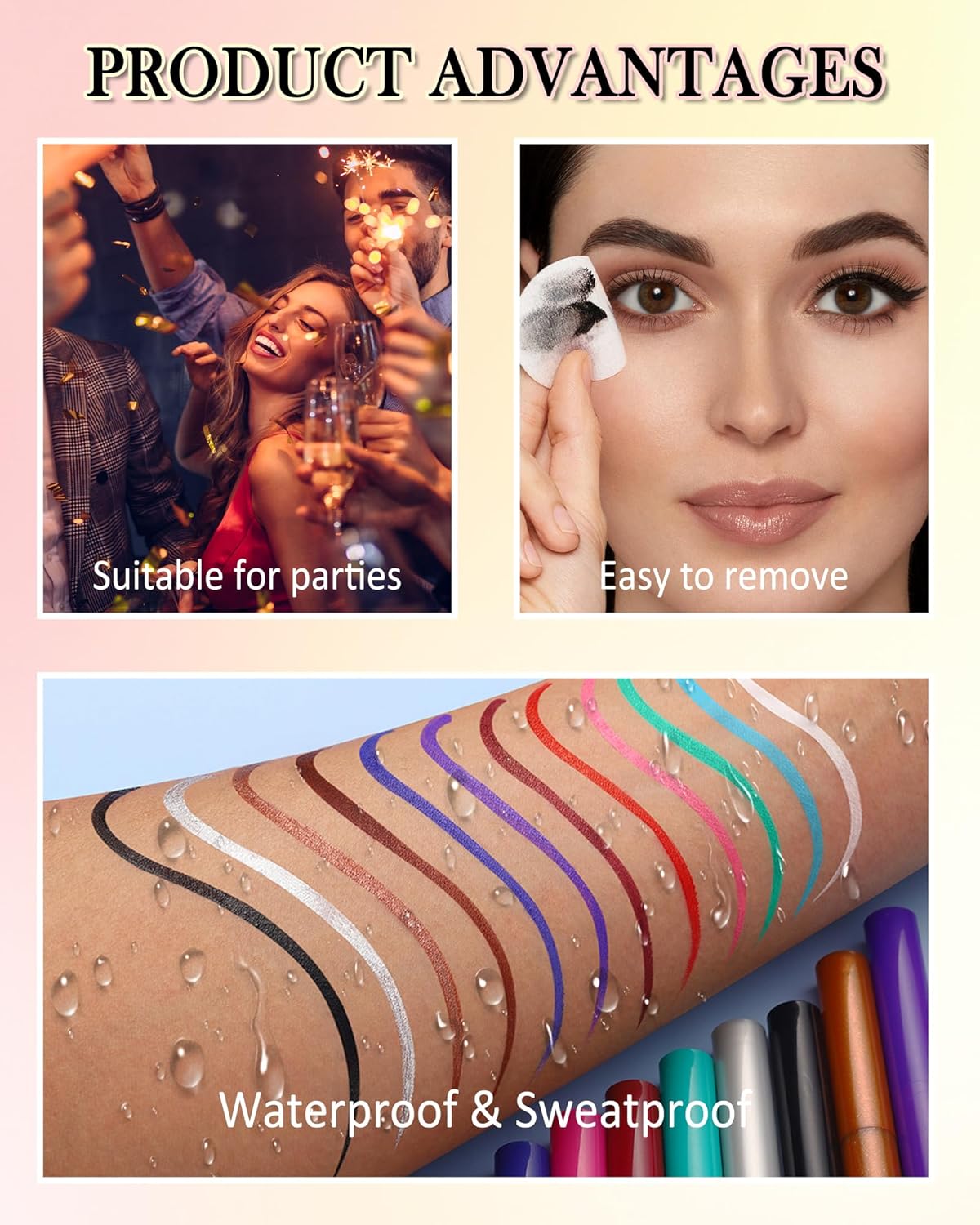 Pink Matte Liquid Eyeliner Pencil, Colorful High Pigmented Waterline Eye liner Waterproof Pen, Bright Colored Smudgeproof Long Lasting Eyeliner Pen Christmas Party Festival Makeup Gift for Women-04