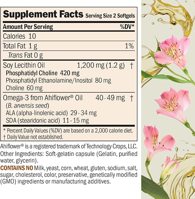 ANDREW LESSMAN PC Liver and Brain Benefits 60 Softgels - Phosphatidyl Choline, Most Important Building Block for Healthy Liver and Brain Structure, Function. No Additives. Easy to Swallow Softgels