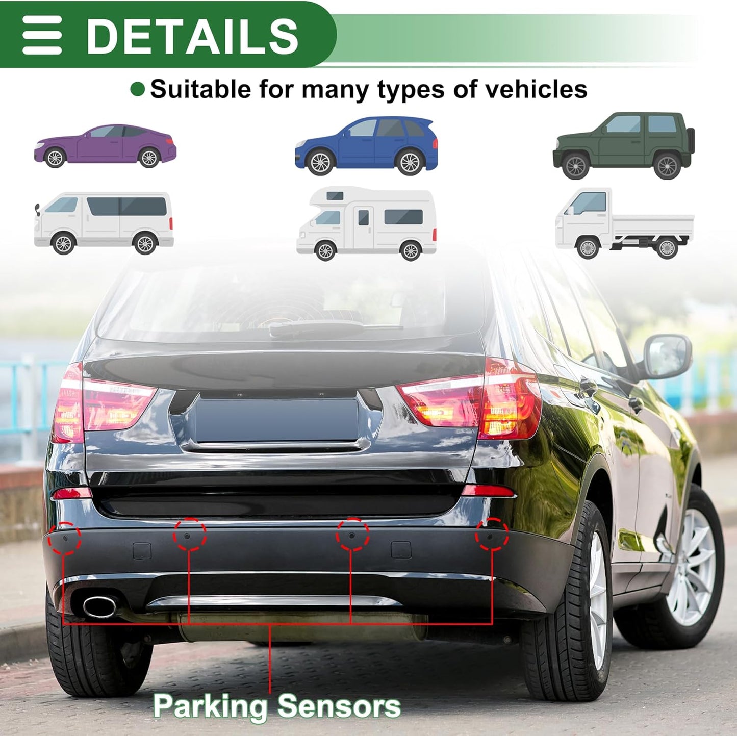 Motoforti Universal Car Auto Vehicle Reverse Backup Radar System Reverse Parking Sensors Alarm Buzzer Reminder Distance Detection Silver Tone 4Parking Sensors