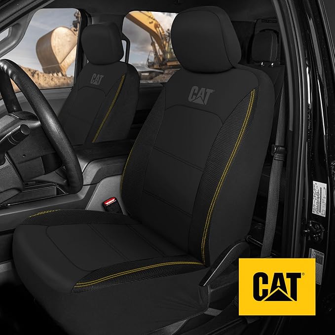CAT PU Leather Car Seat Covers Full Set – Front Bucket Seats + 60/40 Split Rear Bench – Black Waterproof Automotive Seat Covers, Scratch-Resistant, Universal Fit for Cars, Trucks, SUVs, Easy Install