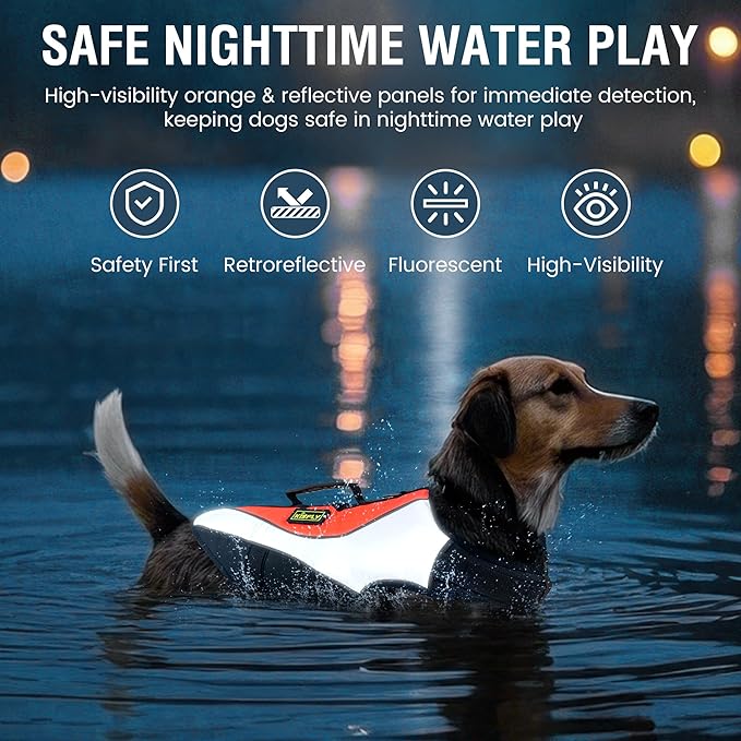 Reflective Adjustable Dog Life Jacket - High Buoyancy Swim Vest for Small Dogs, Dog Swimsuit with Rescue Handle, Pet Flotation Device for Boating, Pool, Beach(XS, Orange)