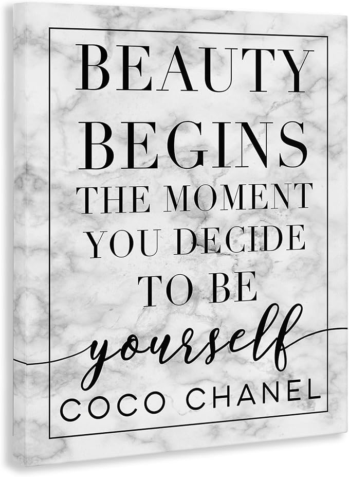 Stupell Industries Beauty Begins Once You Decide to Be Yourself White Marble Typography, Design by Daphne Polselli Wall Art, 24 x 30, Black