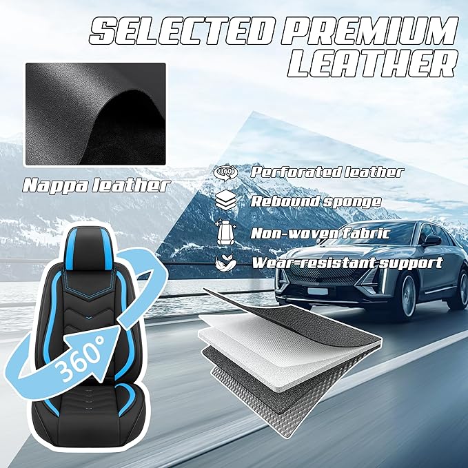 Car Seat Covers Fit for Toyota rav4 2000-2026, Stylish Sport Seat Covers, Waterproof Wear-Resistant Premium Nappa Leather Car Seat Cover.(2 Pcs Front/Black Blue)