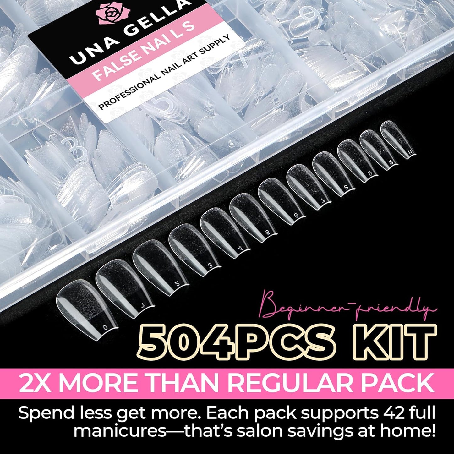 UNA GELLA Square Toe Nail Tips | 504 Pcs Soft Gel Full Cover | DIY Pedicure
