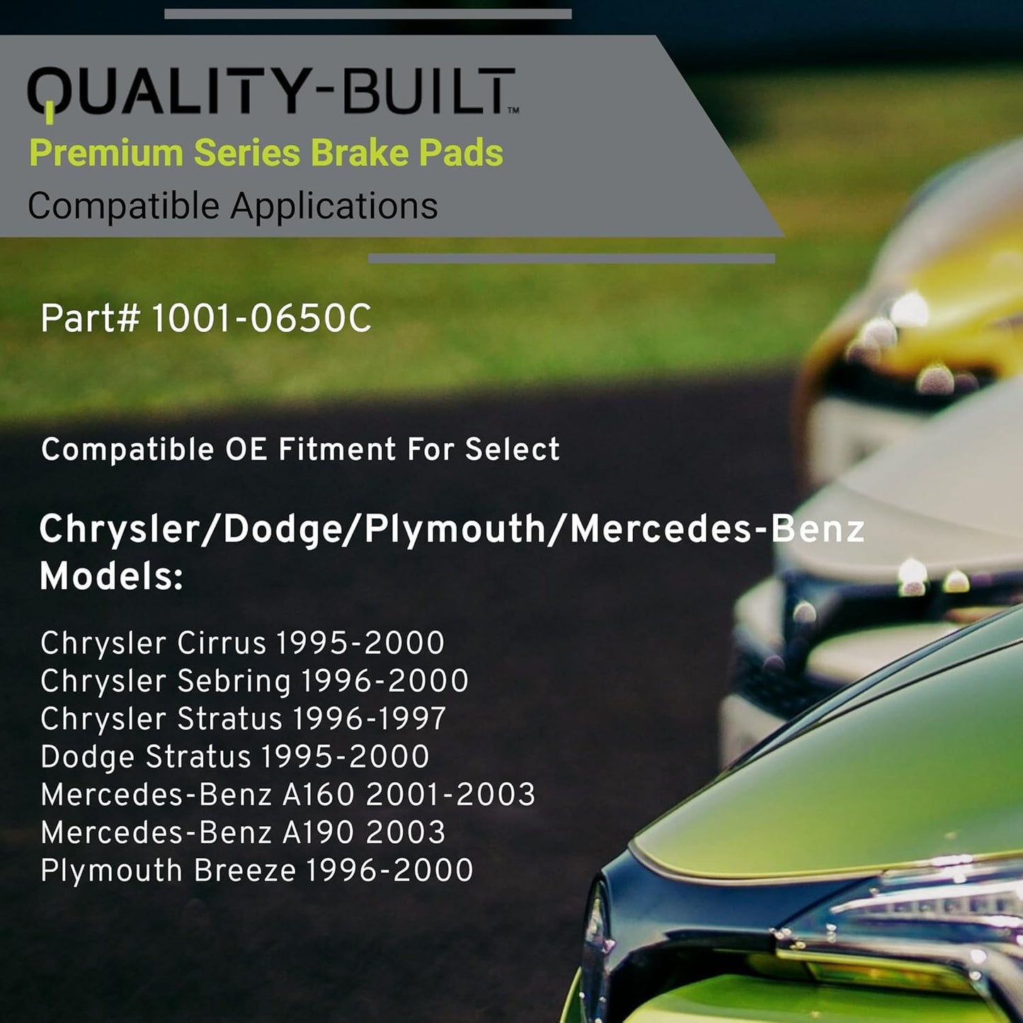 Premium Ceramic Front Brake Pads (1001-0650C) Compatible with 1995-2003 Chrysler/Dodge/Mercedes-Benz/Plymouth (A160/A190/Breeze/Cirrus/Sebring/Stratus)