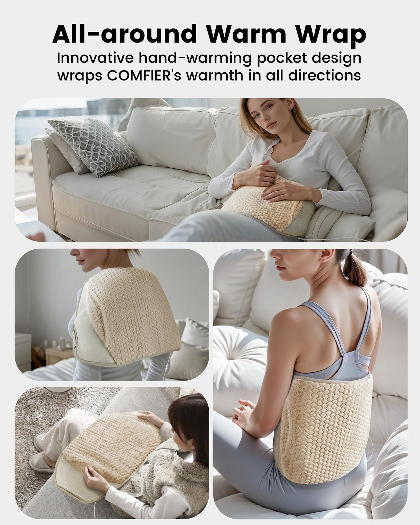 COMFIER Heating Pad for Back Pain Relief,Lower Back Massager with Heat with Hand Warmer Pocket,Extra-Large Size 61",Back Heating Pad for Period Cramps,Fast Heat Pad,Gifts for Women Men Mom Dad