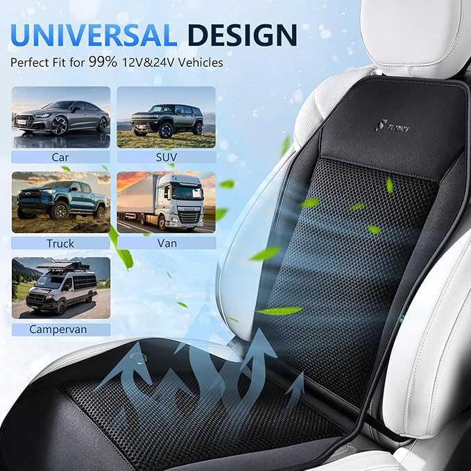FLORICH Cooling Car Seat Covers with Blowing & Suction, 12V-24V Cooling Ventilated Car Seat Cushion with 8 Turbo Fans 3-Speed Adjustable Universal Fit for Car SUV Truck Van for Summer Driving